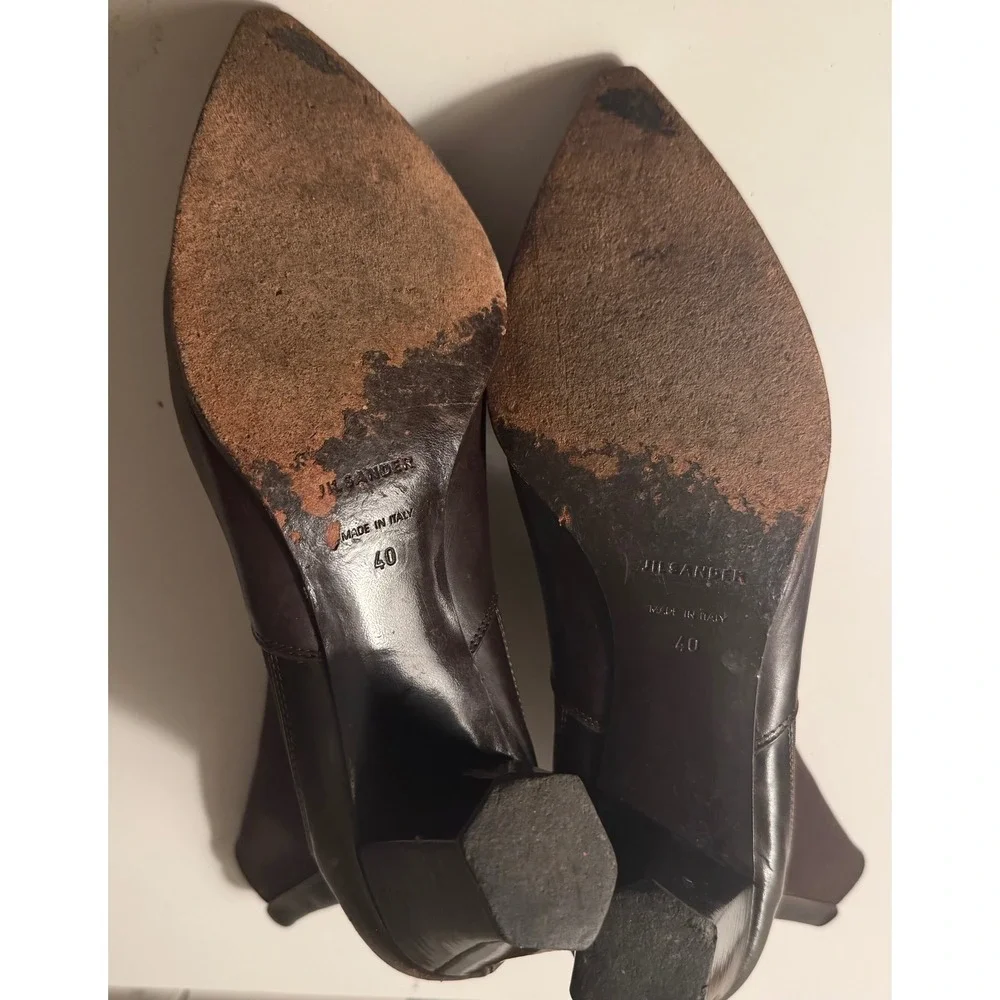 Jil Sander Leather‎ Ankle Boots Size 40 Made in Italy Brown Pointed Heel